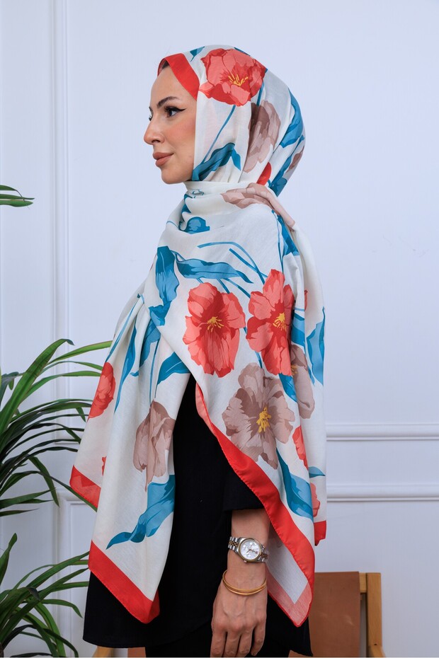 BOTANİK ÇİÇEKLER DESENLİ DİJİTAL SOFT ŞAL - 4