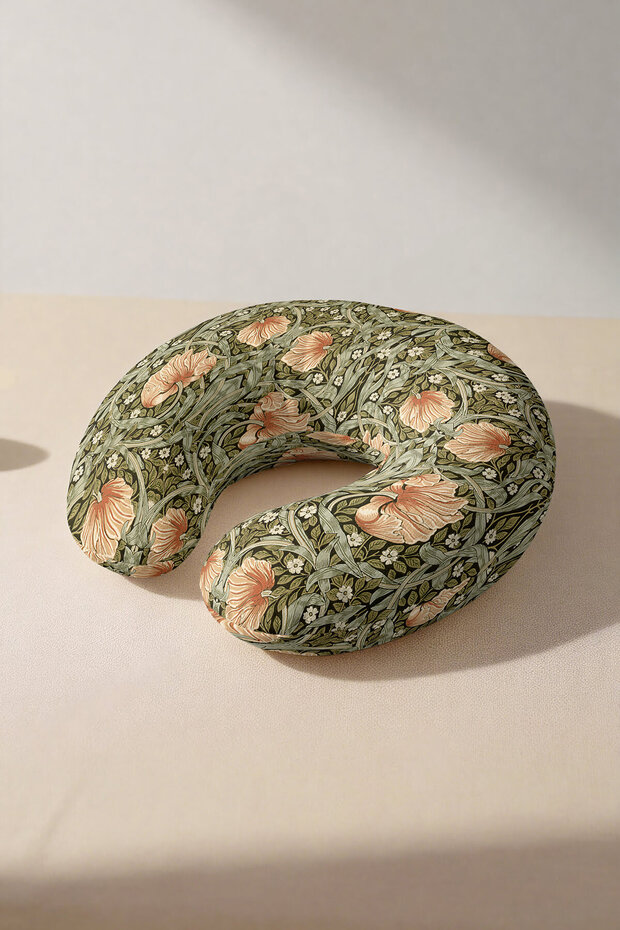 Retro Floral Zippered Neck Pillow - Vintage Green Orange Soft Travel Pillow