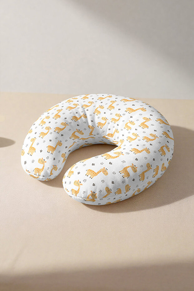 Giraffe Pattern Ergonomic Neck Pillow - Cute Yellow and White Travel Pillow for Kids & Adults