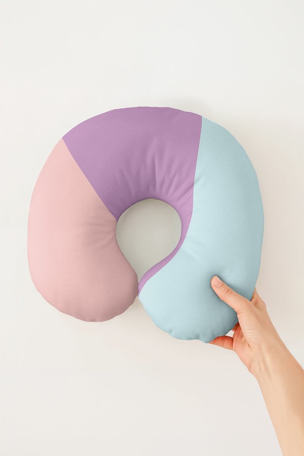 Pastel Colored Ergonomic Neck Pillow - Modern Block Pattern Lilac Pink Light Blue Travel Pillow