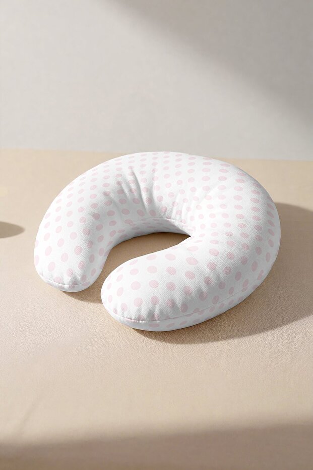 Pink Polka Dot Cotton Neck Pillow - Pastel Dotted White Pink Soft Travel Pillow