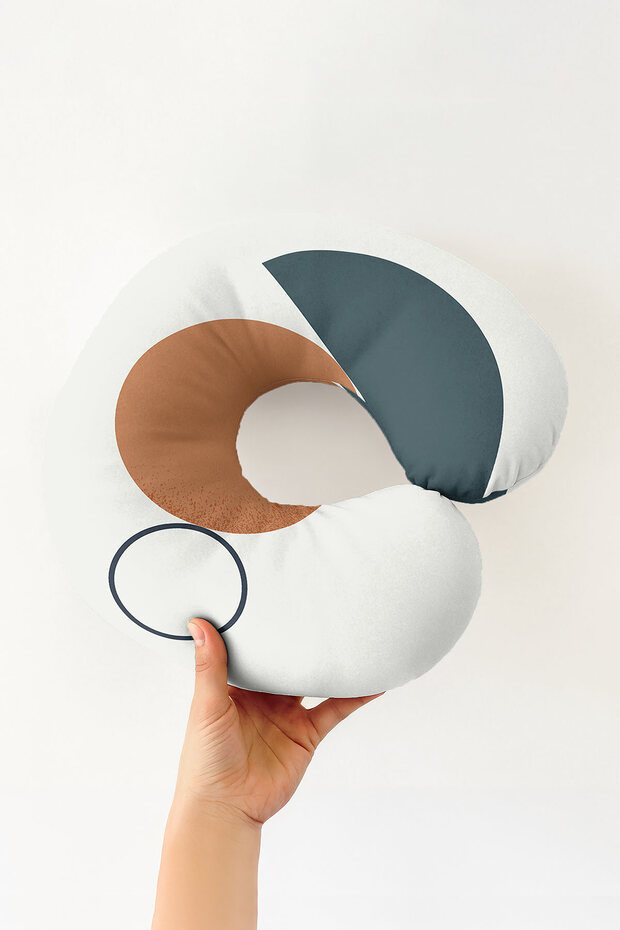 Modern Geometric Pattern Ergonomic Neck Pillow - Minimalist Cream Orange Gray Travel Pillow