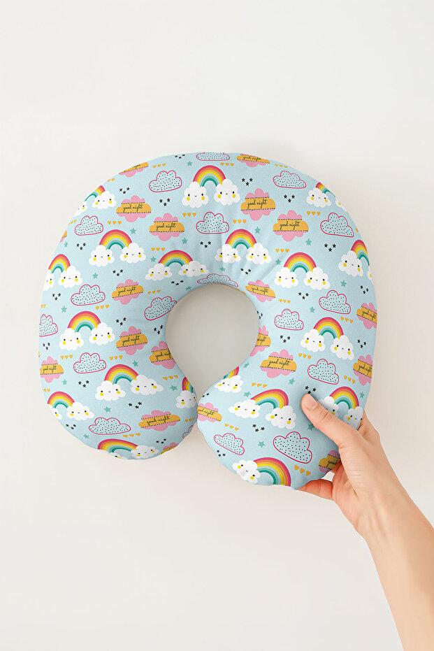 Colorful Rainbow Cloudy Cotton Neck Pillow - Fun Blue Yellow Travel Pillow