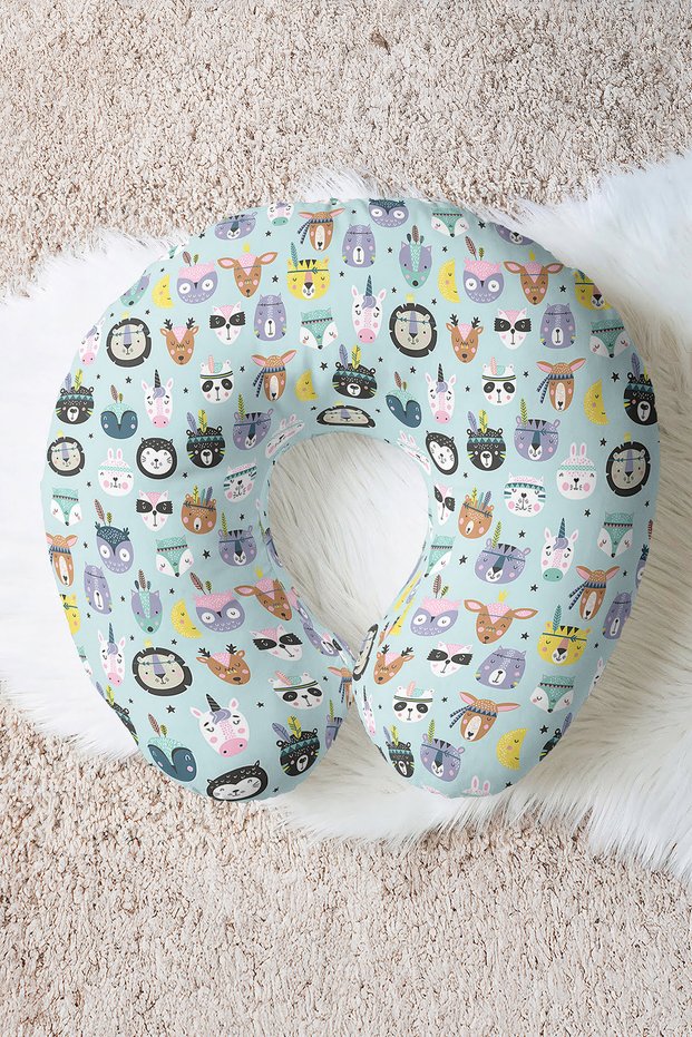 Ergonomic Neck Pillow with Cute Animal Figures - Children & Adults Mint Yellow Illustrated Travel Pillow