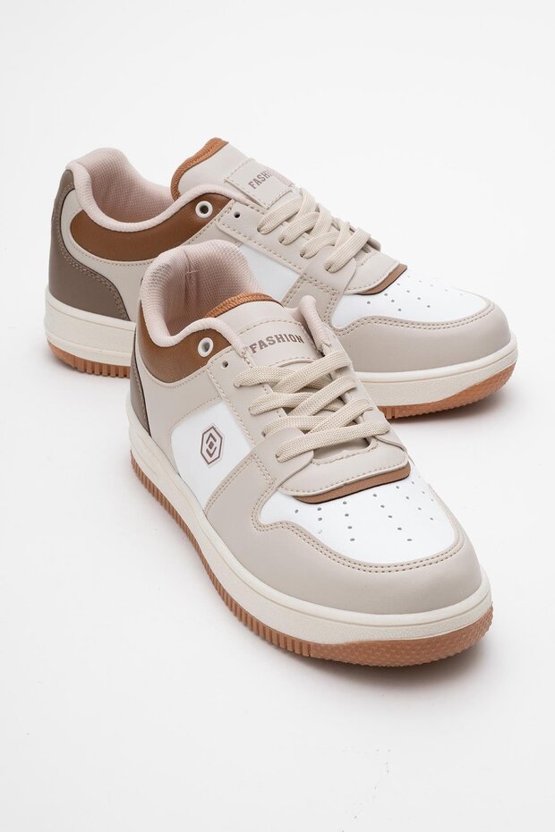 Lace-Up Women's Sneakers Beige White Taba