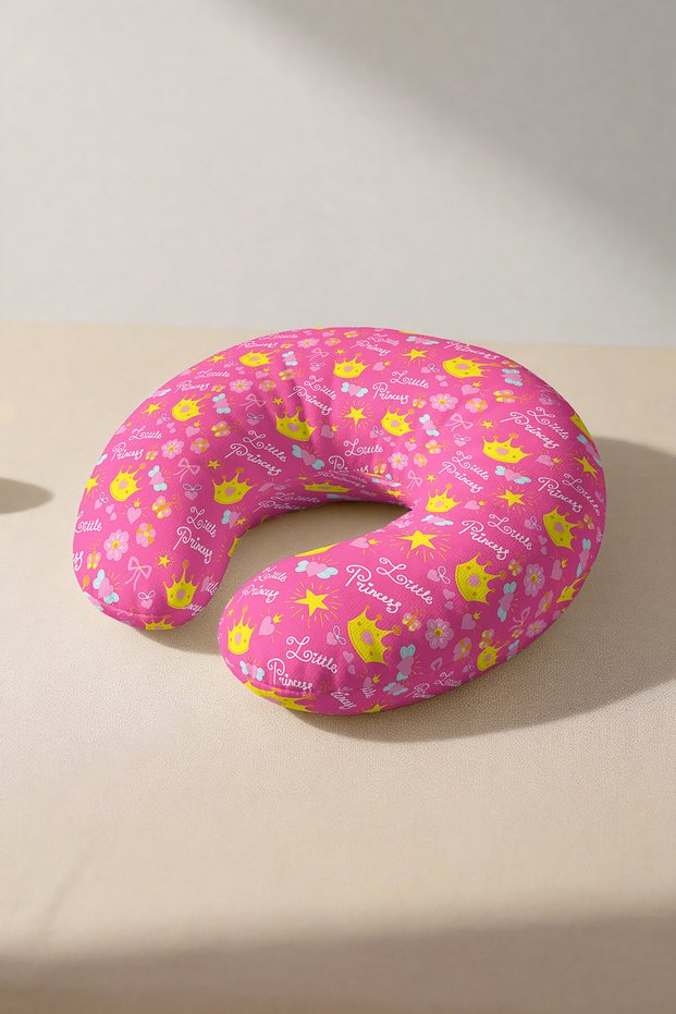 Princess Crown Floral Pattern Neck Pillow - Cute Yellow Pink Kids & Adult Travel Pillow