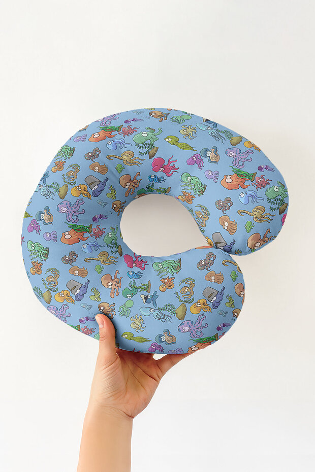 Cute Sea Creatures Cotton Neck Pillow - Colorful Blue Kids & Adults Travel Pillow