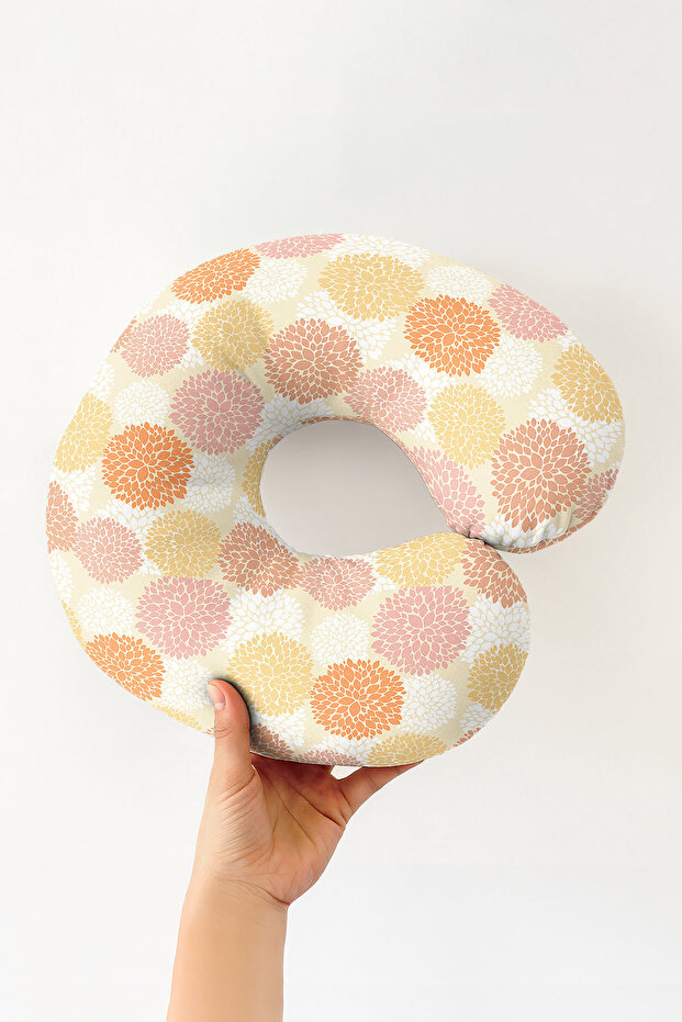 Floral Pattern Cotton Neck Pillow - Pastel Yellow Orange Soft Travel Pillow