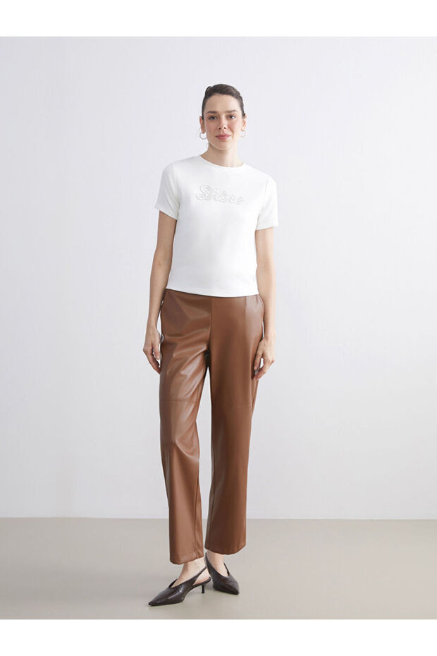 Esvab • Modern & Distinctive Women's Leather-Look Pants with Waist Drawstring
