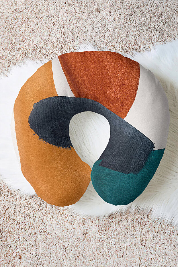 Abstract Color Block Ergonomic Neck Pillow - Modern Orange Green Black Travel Pillow
