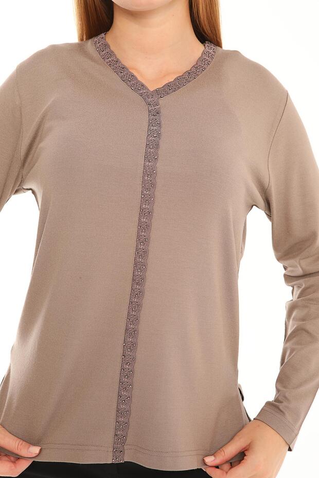 بلوزة ميرسيريزد بياقة على شكل حرف V - 2