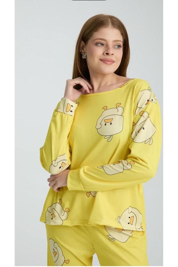 Sarı pijama takımı 3parca bere uzun kol soft fnn - 3