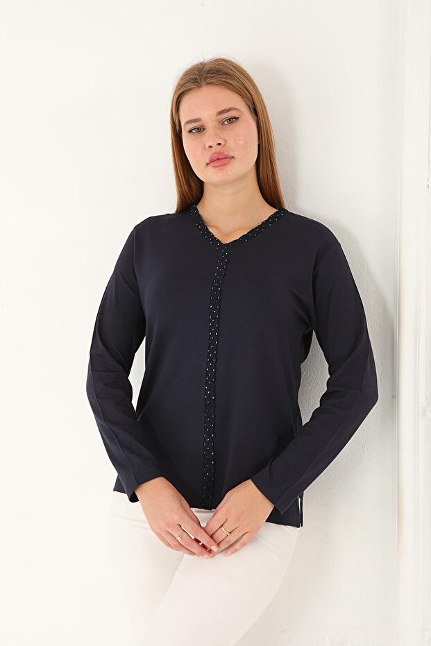 بلوزة ميرسيريزد بياقة على شكل حرف V - 1