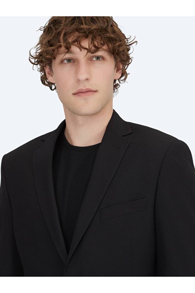 Black Patterned Regular Fit Jacket - 4