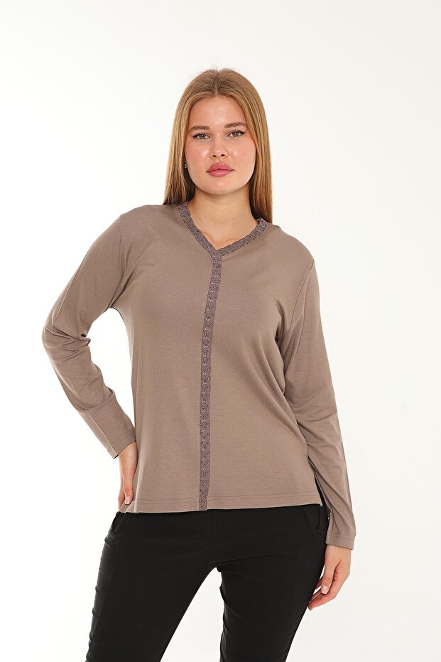 بلوزة ميرسيريزد بياقة على شكل حرف V - 1