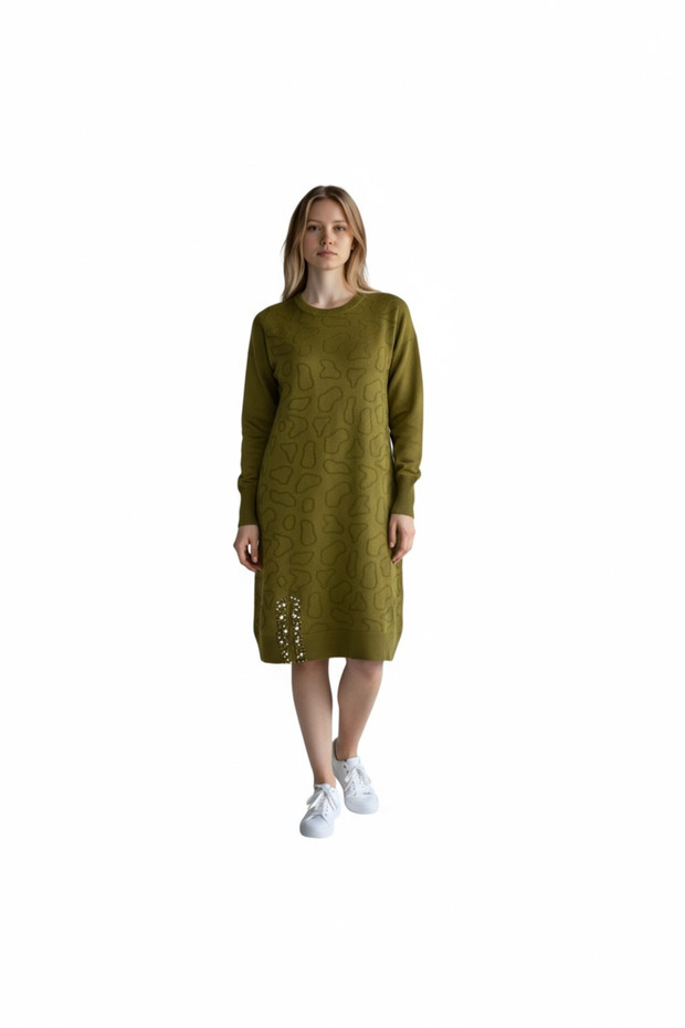 Women's Front Printed Skirt with Beaded Side Hem and Low Sleeve Tunic