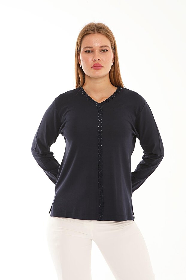 بلوزة ميرسيريزد بياقة على شكل حرف V - 3