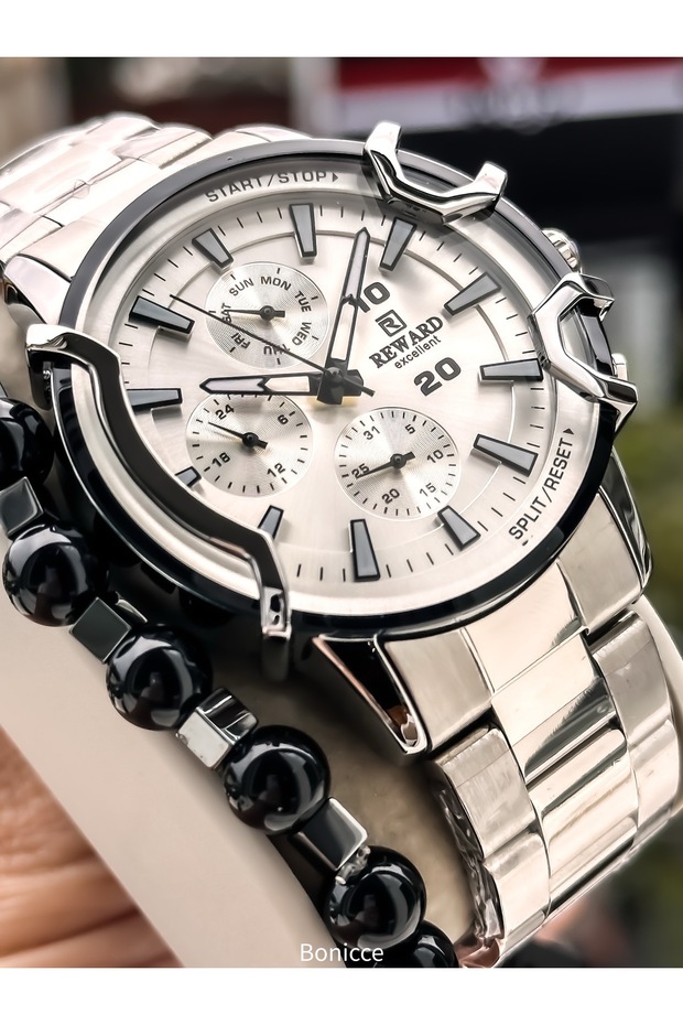 Functional Men's Wristwatch,Certified,Warranty, Silver White Steel Band Bracelet