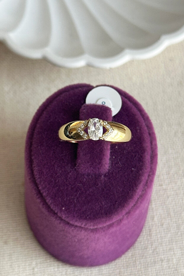 Xuping 14K Oval Tek Taş Kadın Yüzük – Kararmaz Altın Renk Takı | Xuping Yüzük - 7