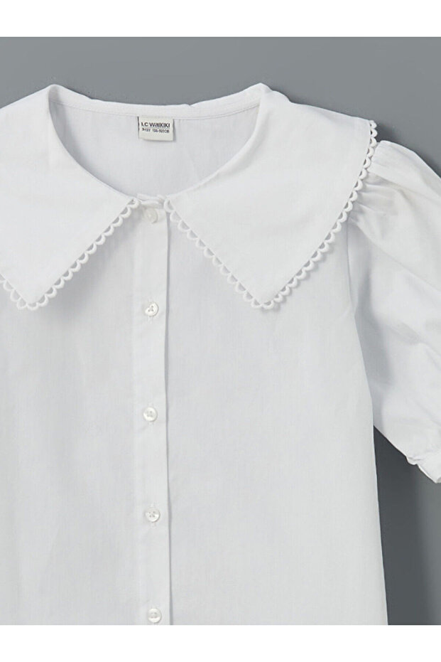 Beyaz Regular Fit Poplin Pencere İşlemeli Kız Çocuk Gömlek - 3