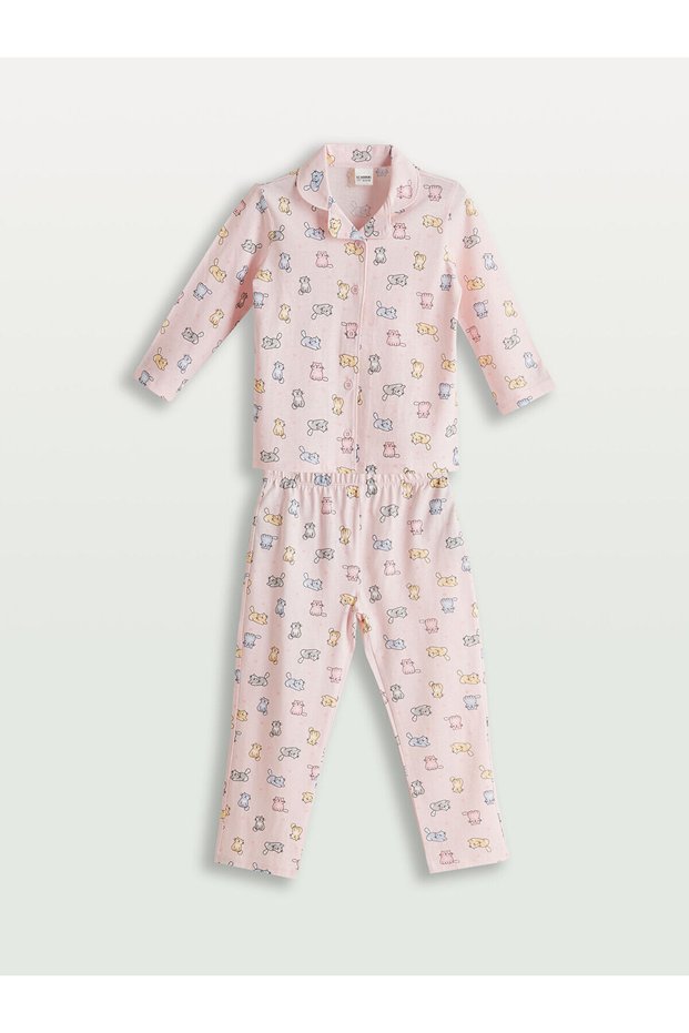 Lcw Kids Shirt Collar Printed Girls Pajamas Suit (W5)