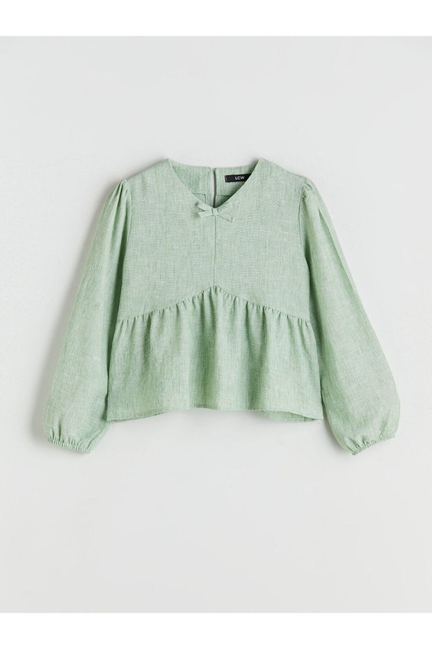 Lcw Kidsgreen V-Neck Bow Detail Girl Blouse