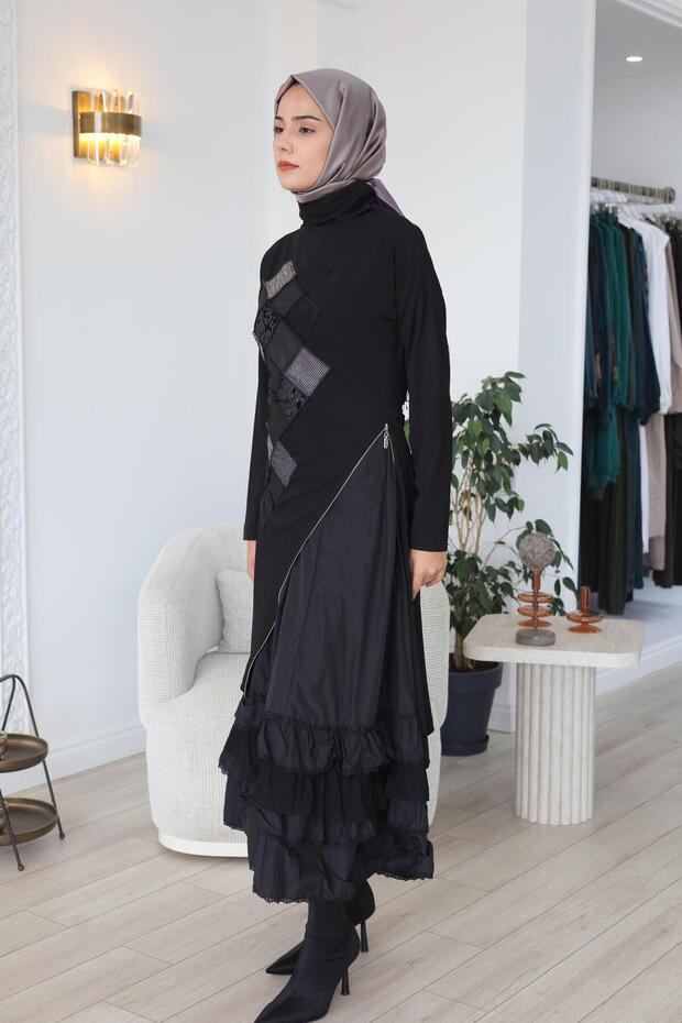 Patchwork Detaylı Elbise 38808 - 6