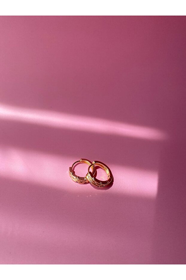 VIP Taşlı Minik Halka Küpe - 5