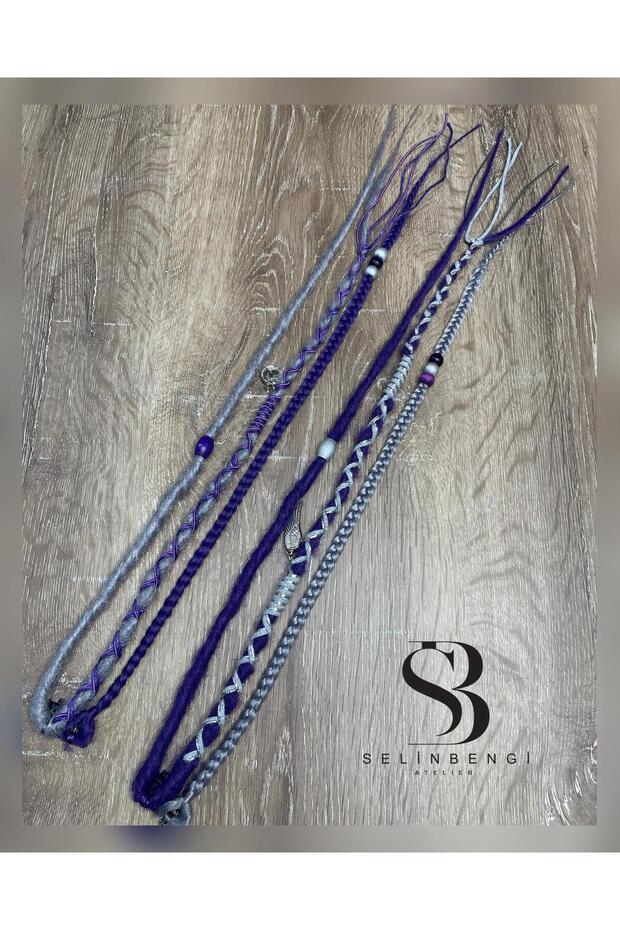 6-Piece Rasta Mix African Braided Snap Clip - Silver Grey & Purple