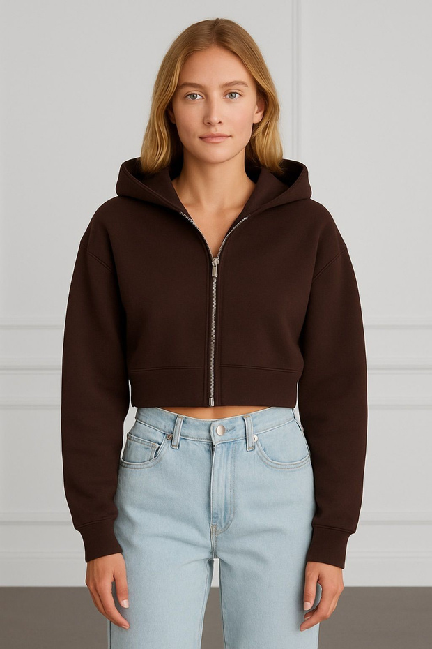 Women's Hooded Zippered Crop Hoodie Jacket