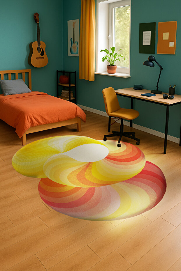 Mosso Yellow Themed Abstract Asymmetrical Patterned Woven Base Modern Decorative Carpet Mosso374Yellow