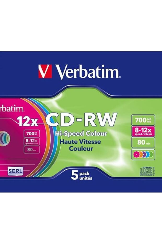 1x5 CDRW 80 700MB 10x Speed Colour Slim