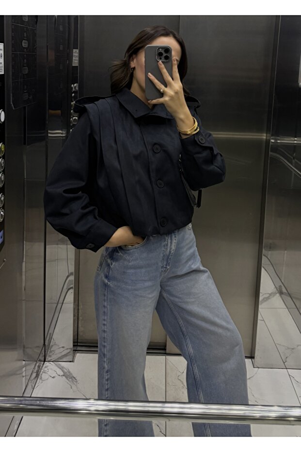 Lacivert süet ceket - 1