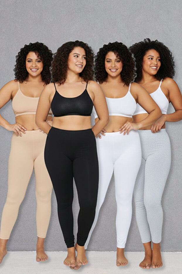 4Pcs Plus Size 100% Cotton Long Combed Leggings, Long Leggings, Plus Size Leggings, Cotton Leggings