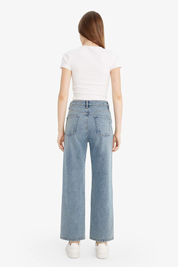Straight Fit Yüksek Bel Düz Paça Uzun Jean Kar Yıkamalı Pantolon F2953AX25WN - 7