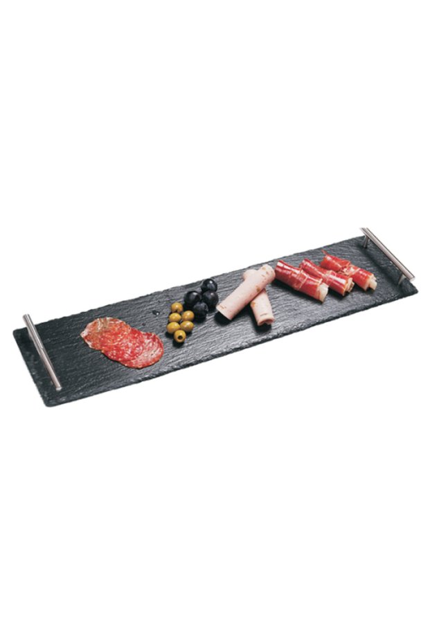 Slate stone serving platter, rectangular with handles 60 x15xh0.5cm