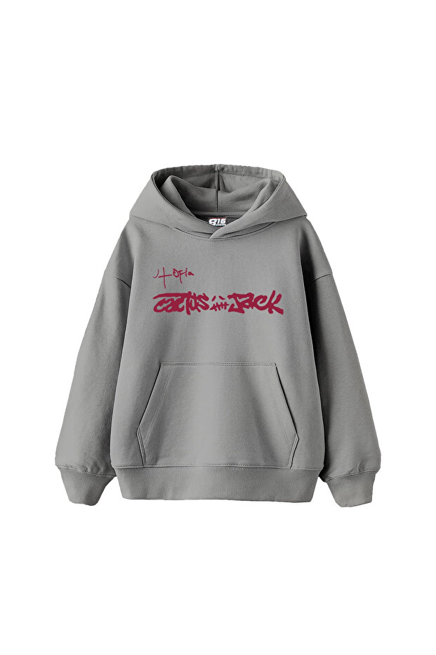 Utopia Cactus Jack Printed Oversize Unisex Gray Hoodie