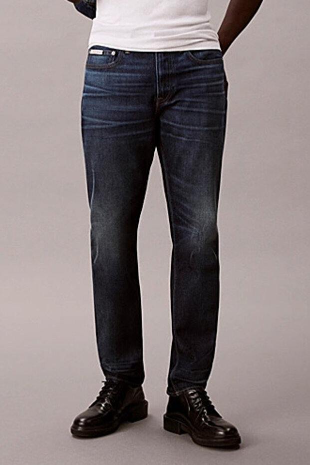 Men's Slim Tapered Fit Thermal Fabric Jean Pants - Dark Blue