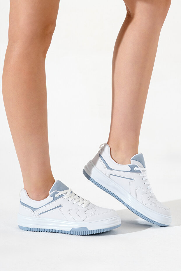 Women's White Blue Thermo Sole Lace-Up Sneakers