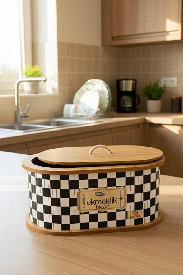 Checkerboard Patterned Wooden Bread Box - Checkerboard Patterned Bread Box - 2