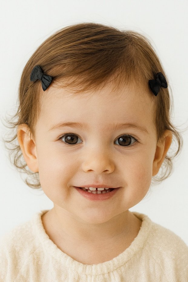 2-Piece Black Color Ribbon Figured Hairless Baby Hair Clip