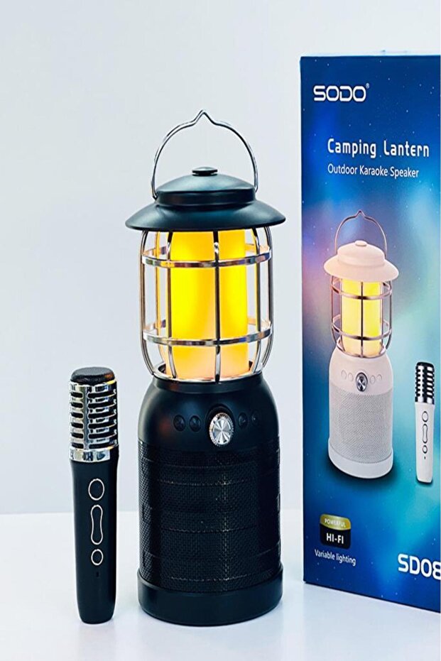 SD08 Siyah Mikrofonlu Bluetooth Hoparlör Nostalji Fener Speaker - 2