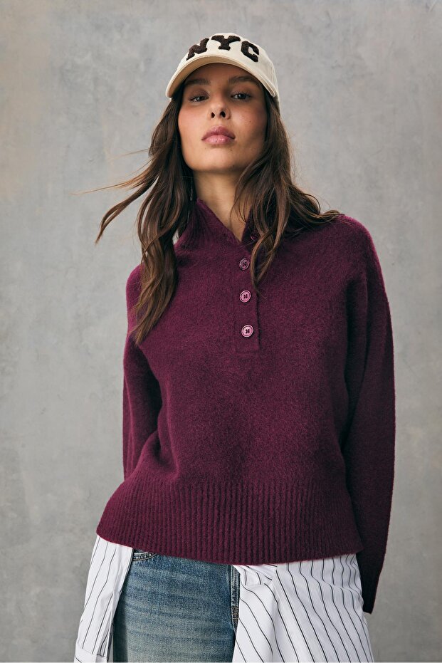 Düğmeli Örgü Kazak - 1