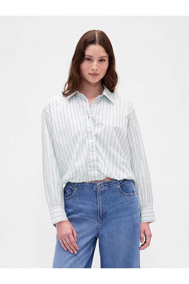 Kadın Açık Mavi Bubble Hem Gömlek - 1