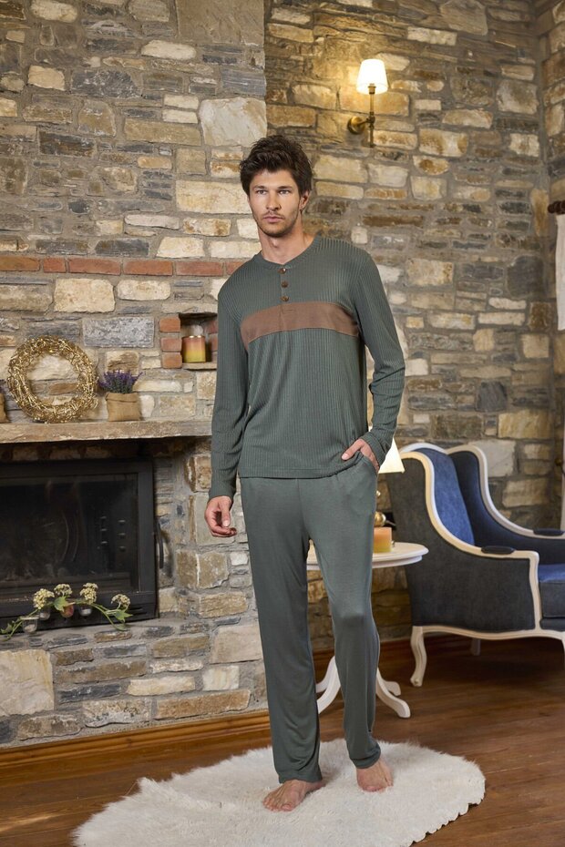 Long Sleeve Men's Pajama Set Cossybyaqua 26160-2XL - Green