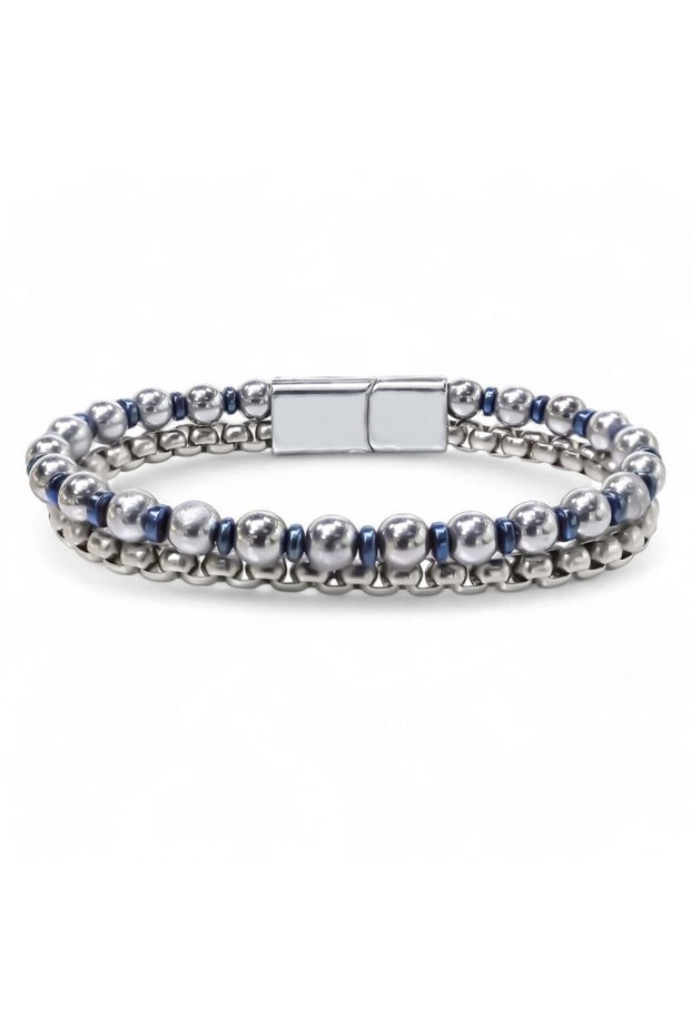 Silver and Blue Hematite Bracelet with Steel Chain 31832B21D3