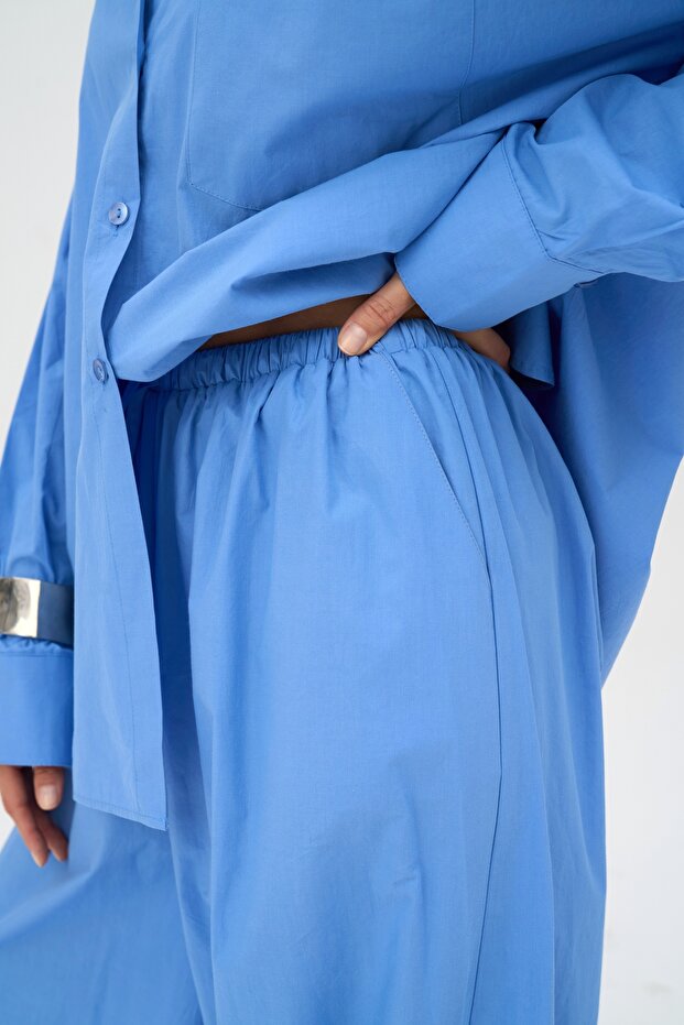 Velora Mavi Poplin Şalvar Pantolon - 8