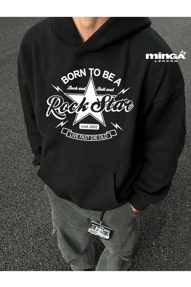 Black Rock Star Printed Oversized Sweatshirt -Mingalondon