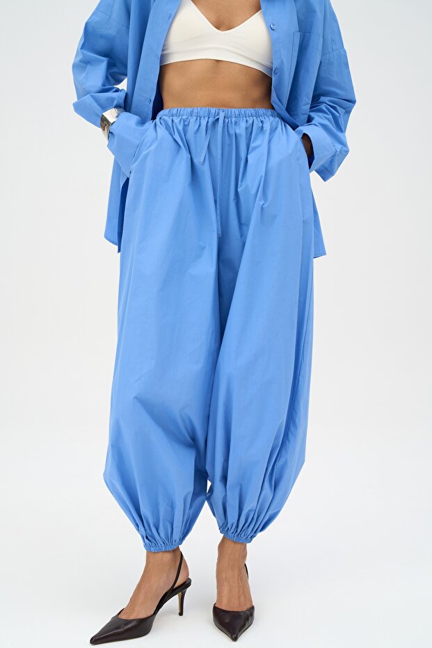 Velora Mavi Poplin Şalvar Pantolon - 3