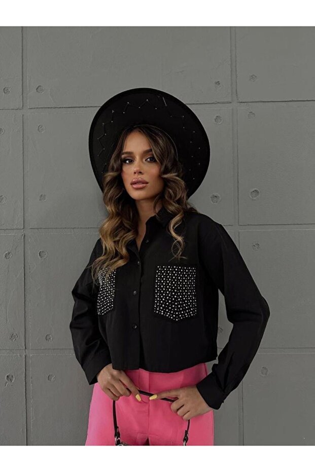 Women's Double Ash Detail Zaramodel Black Shirt